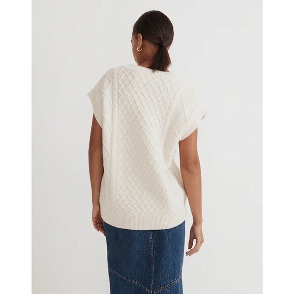 Madewell Ivory Cable-Knit V-Neck Sweater Vest, Size S - Picture 3 of 8